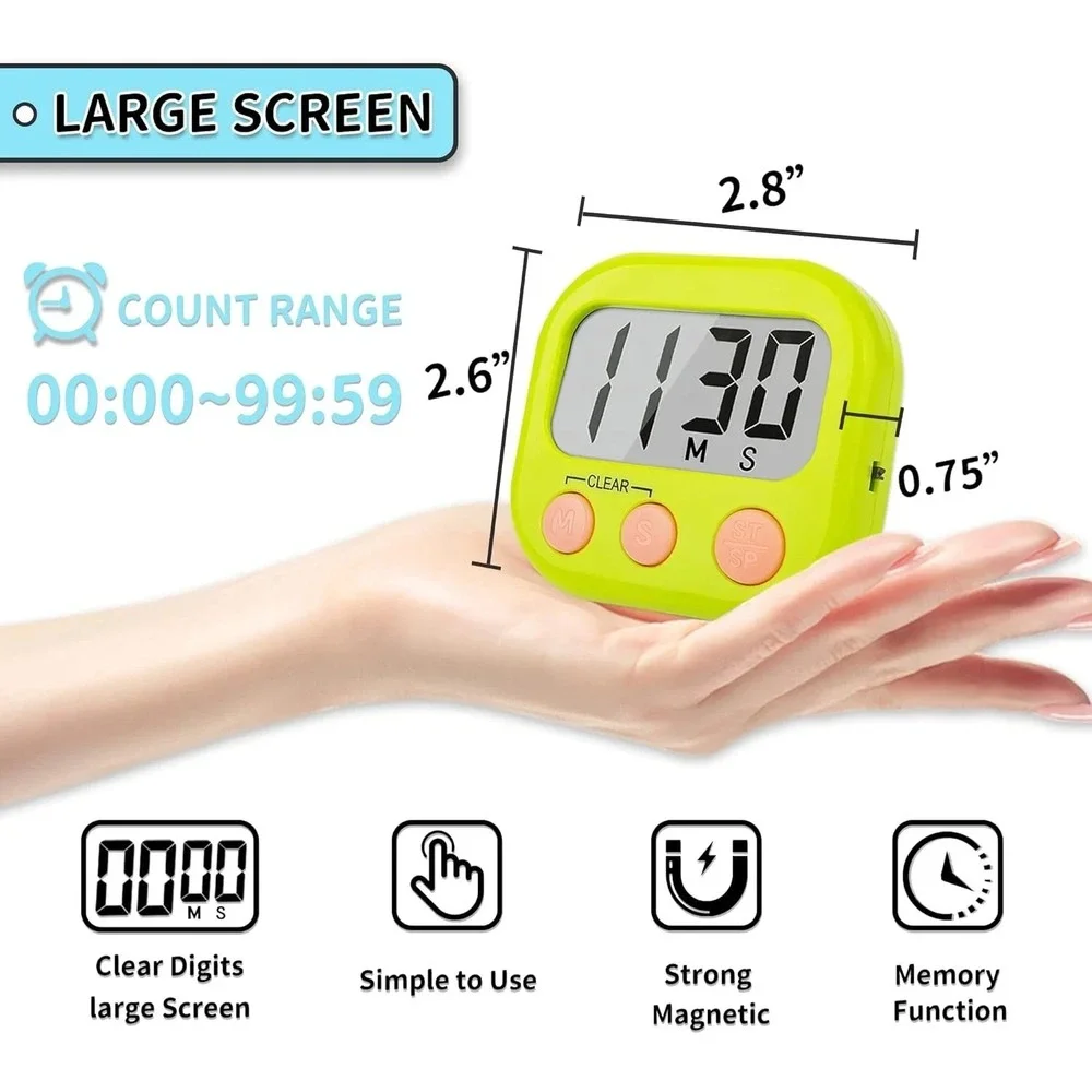 Large Magnetic Digital Timers‎ Pack of 2 - NIB -ZA
